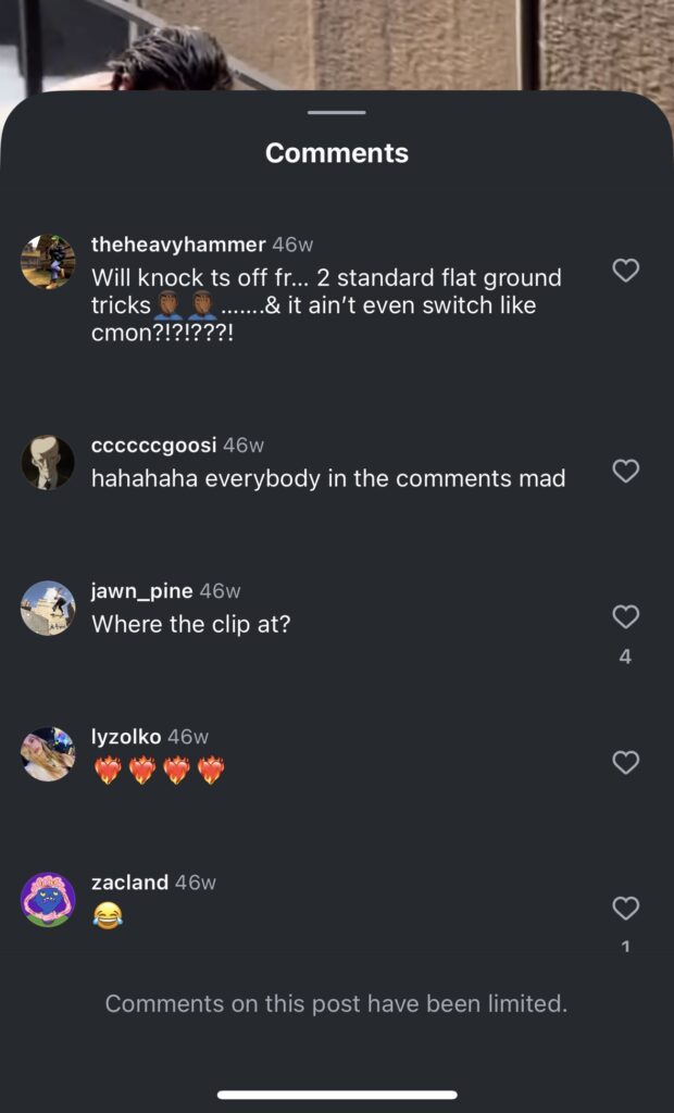 William Strobeck Instagram comment section